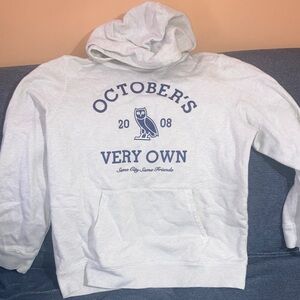OVO Light Gray Hoodie with Blue Print